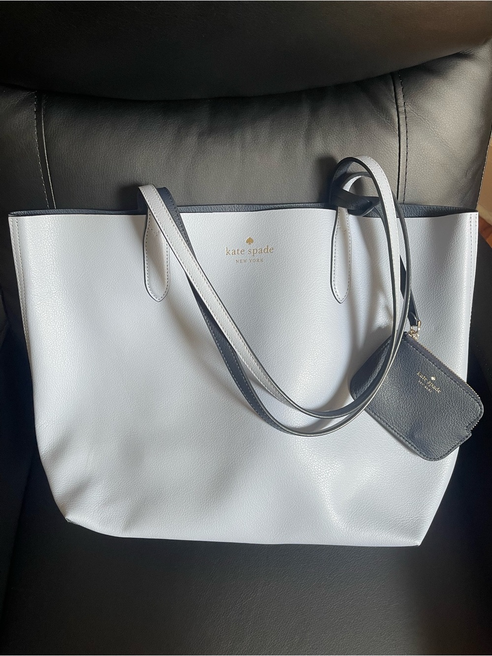 kate spade light blue Tote with dark blue Trim and Coin Pouch